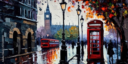 London, Big Ben in autumn. Oil painting.
Generative AI art. photo