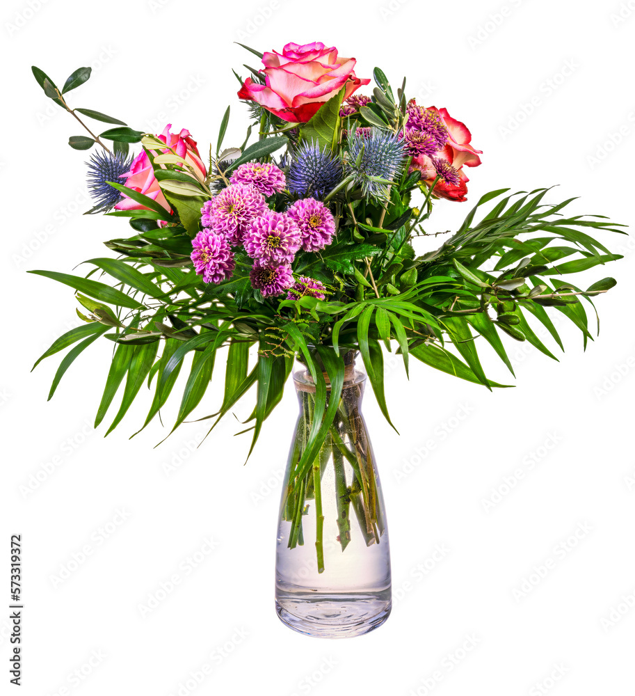 Isolated flower arrangement in a glass vase