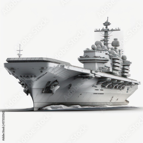 Tela Modern navy military aircraft carrier transport battleship isolated on a white b