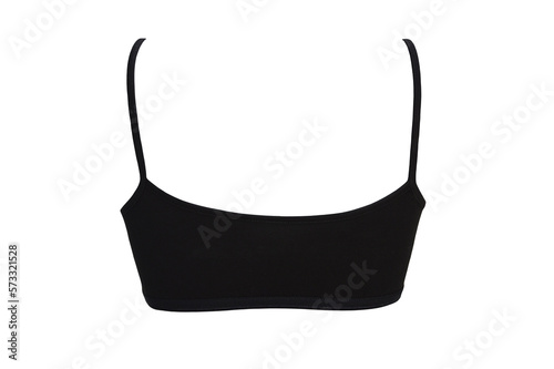 Lingerie. Black cotton sports bra on a white background. Underwear for women. Back view.