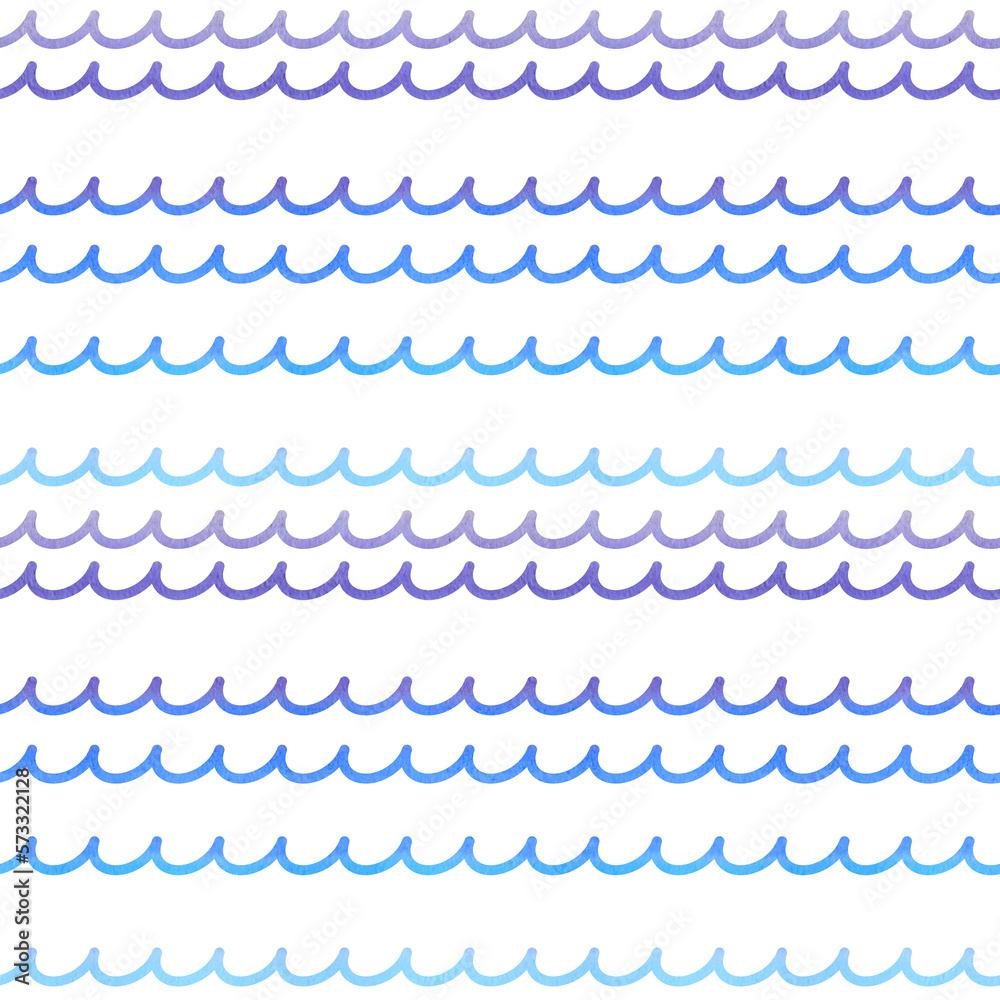 Seamless pattern with watercolor blue, purple waves. Texture for wallpaper, paper, textile.