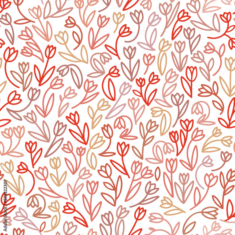 Seamless pattern of red tulips. doodle style. in shades of red. for romantic design Seamless pattern of red tulips. doodle style. in shades of red. for romantic design