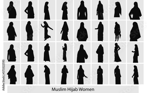 Hijab woman silhouette vector Set  Arab Muslim girl silhouettes black silhouette Clip art bundle