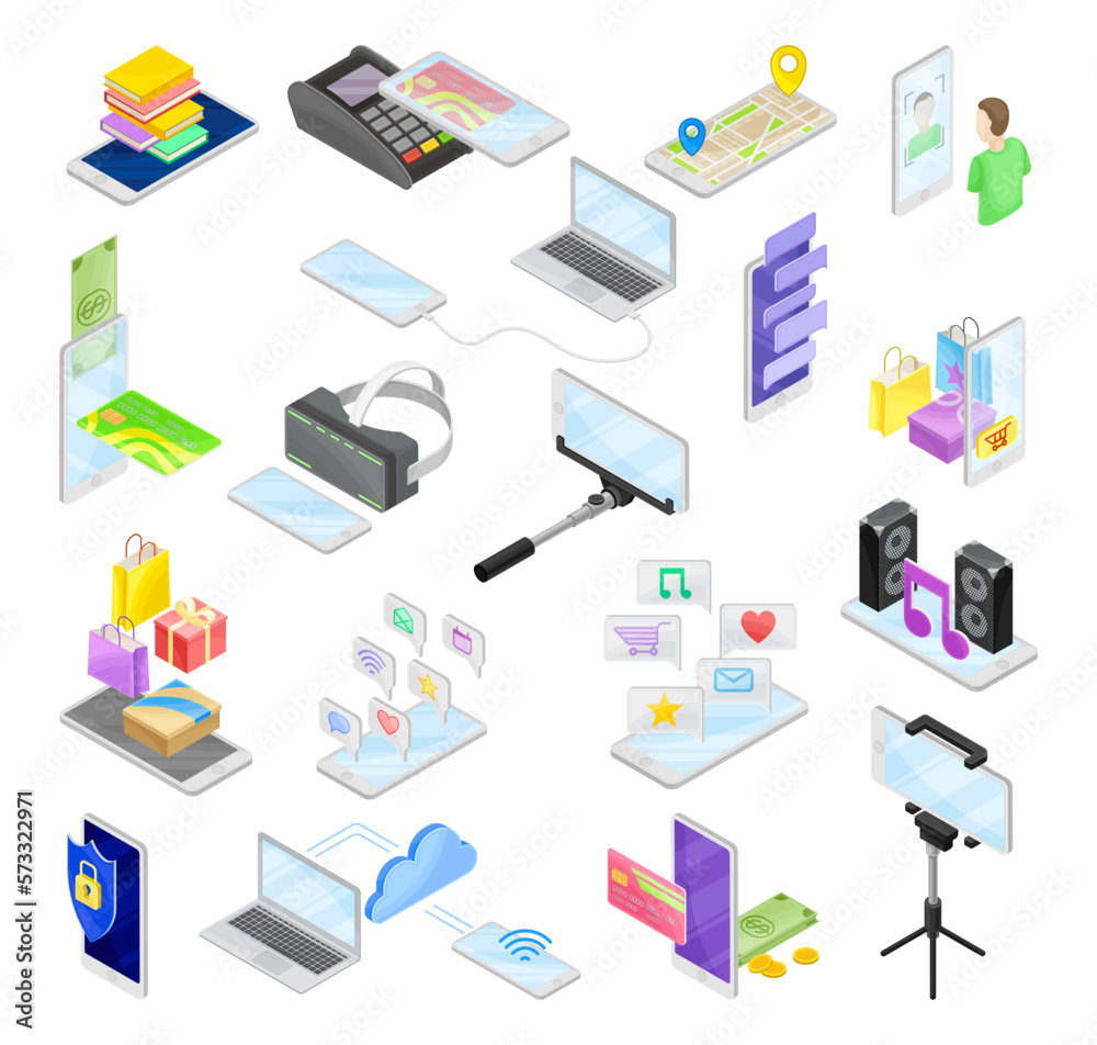 Smartphone Mobile Device with App and Media Isometric Vector Set Smartphone Mobile Device with App and Media Isometric Vector Set