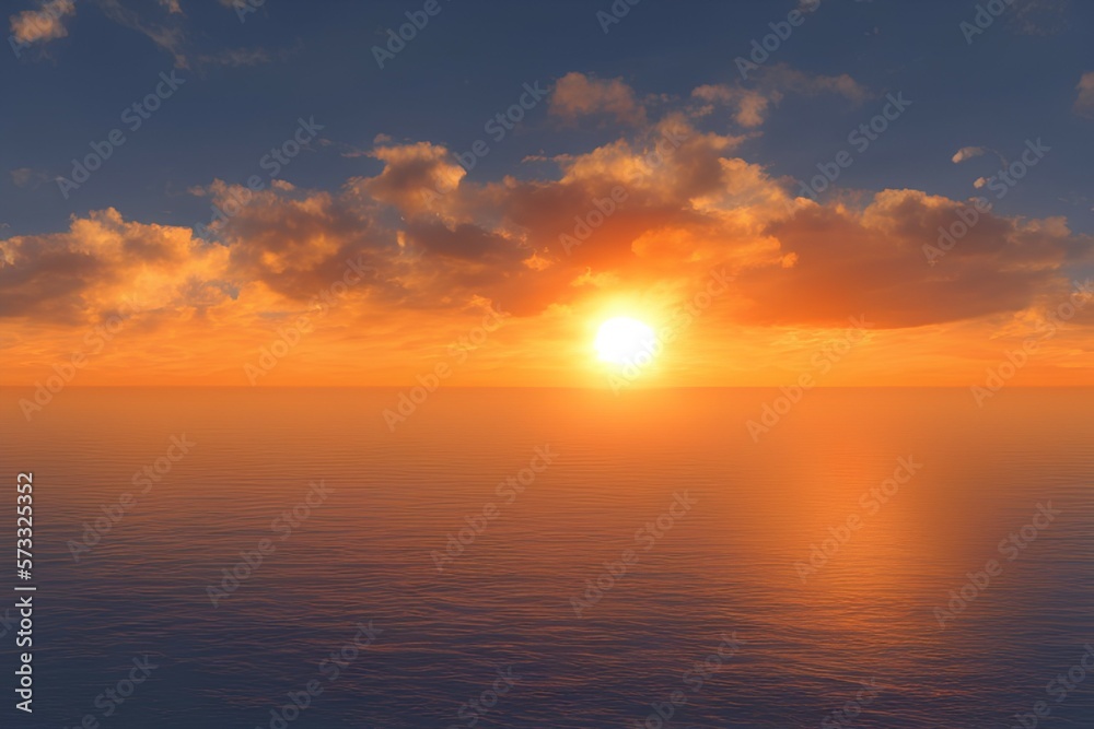 Obraz premium 3d image of sun behind the sea - generative ai