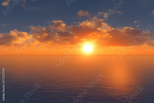 3d image of sun behind the sea - generative ai