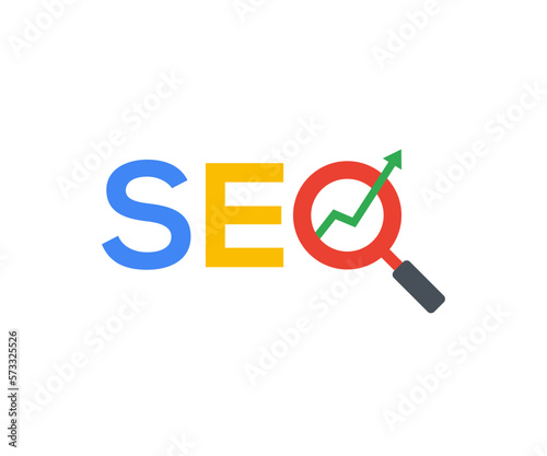 SEO search engine optimization minimal flat logo vector. SEO logo with magnifying glass and arrow