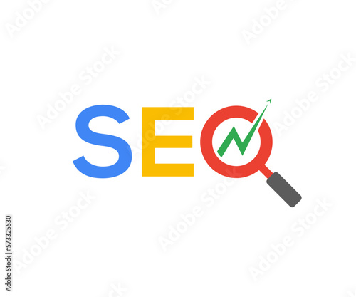 SEO search engine logo with magnifying glass and arrow