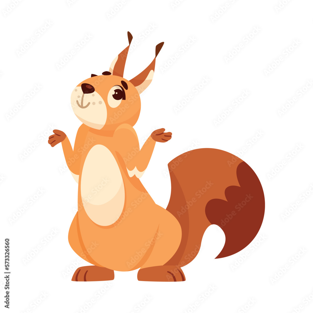Funny Squirrel with Bushy Tail Shrugging Shoulders Expressing Emotion Vector Illustration