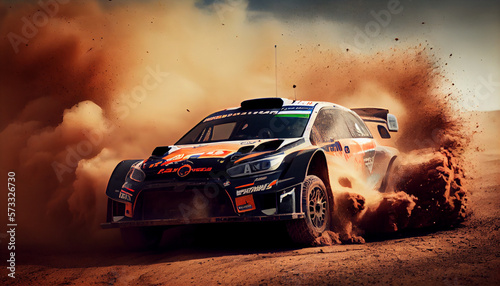 Rally car on dirt track, generative ai