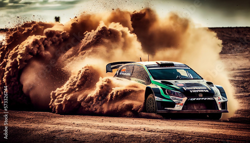 Rally car on dirt track, generative ai