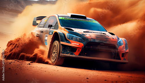 Rally car on dirt track, generative ai photo