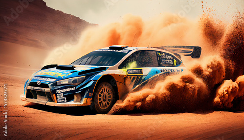 Rally car on dirt track, generative ai © TheGoldTiger