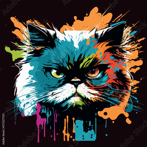 Colorful angry cute cat pop art vector illustration