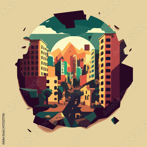 Broken city for earthquake flat-style vector illustration