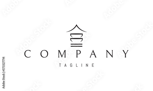 Vector logo on which an abstract image of two bowls under an Asian roof personifies an Asian restaurant.