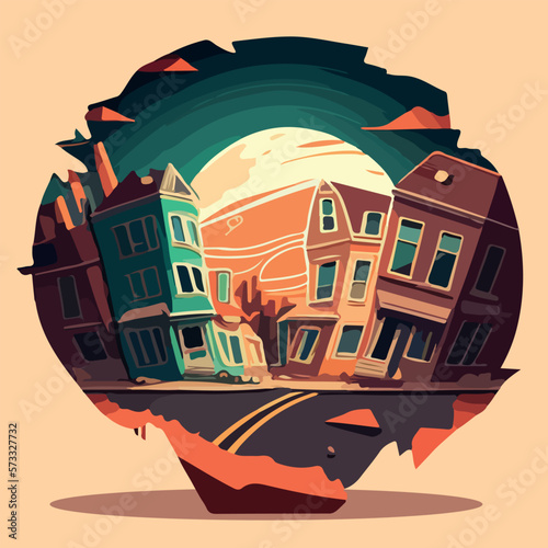 Broken city for earthquake flat-style vector illustration