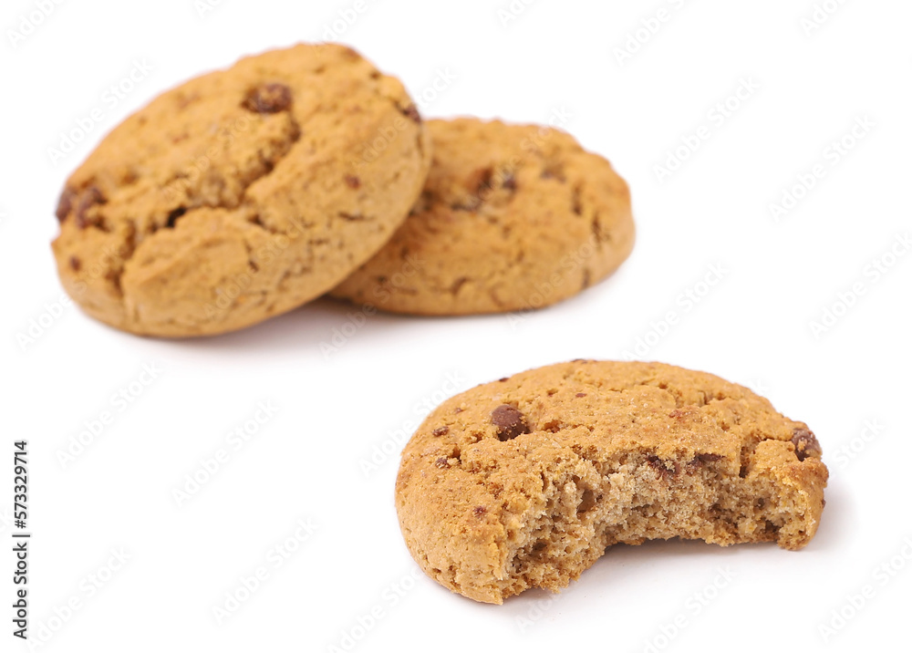 Chocolate chip cookie on a white background Chocolate chip cookie on a white background