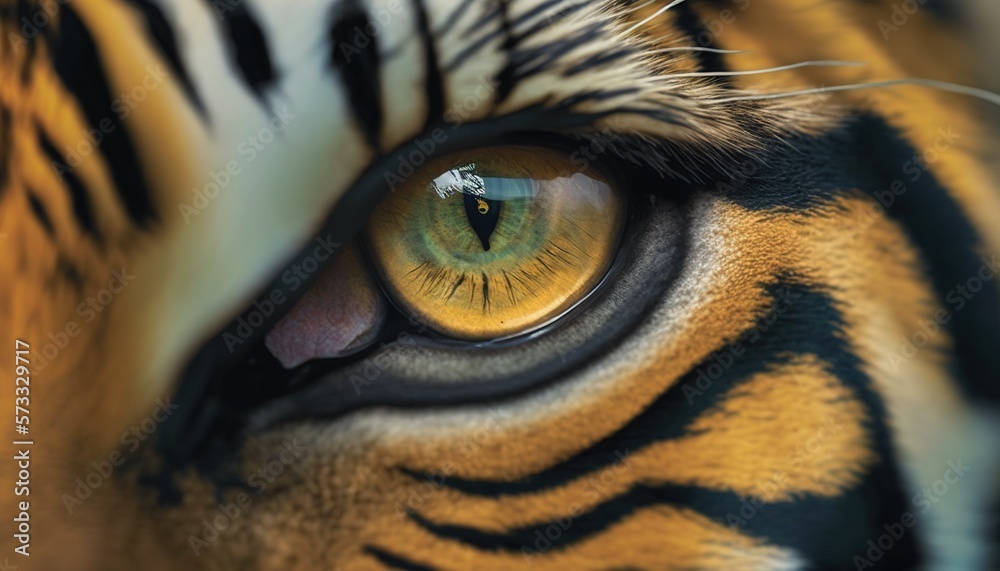 Closeup of tiger eye. Macro of animal eye. Generative AI