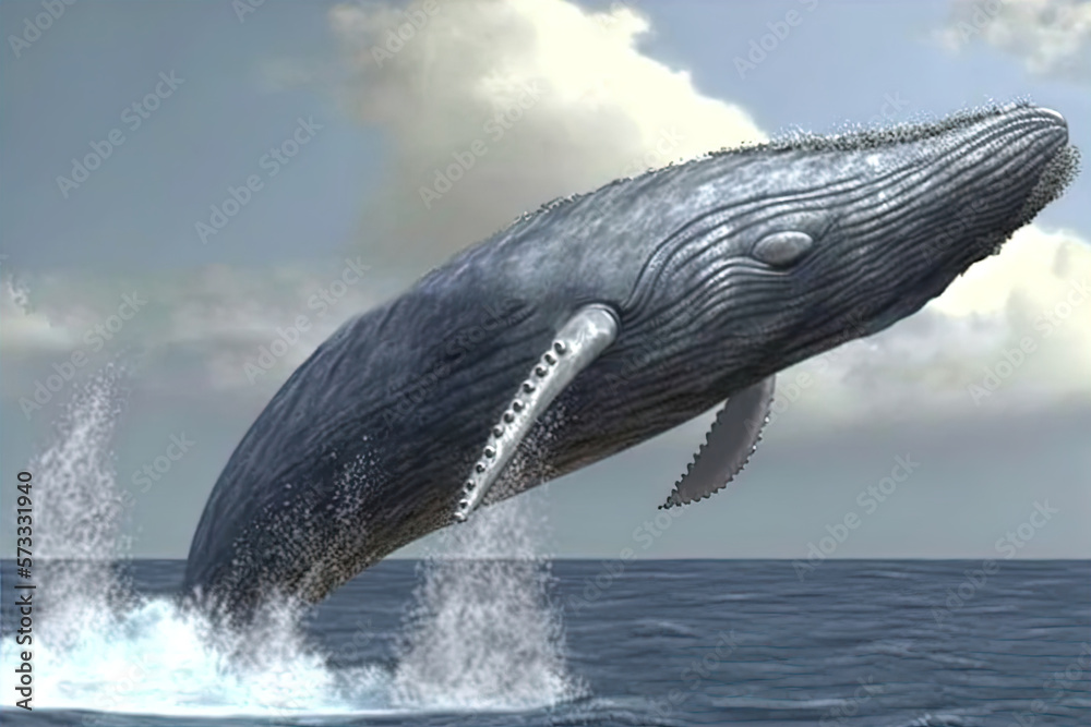 Obraz premium A whale breaching water. 