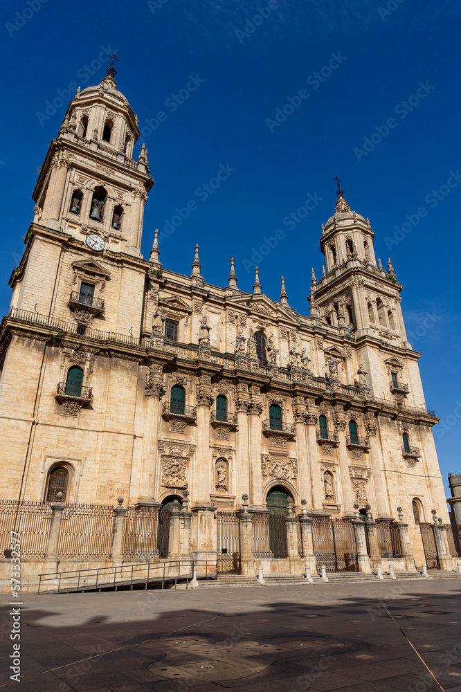 Vertical view of the cathedral of Jaén it is a sunny day. Baroque and Renaissance style. Jaen (Spain)