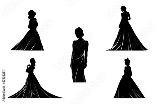 beautiful queen shape silhouette collection. five beautiful poses of a modern queen