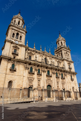 Vertical view of the cathedral of Jaén it is a sunny day. Baroque and Renaissance style. Jaen (Spain)