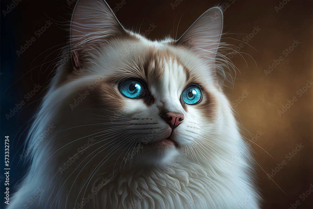 Ragdoll cat with blue eyes, white cat, pet redgall cat, generative ai