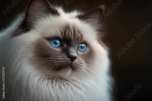 Ragdoll cat with blue eyes, white cat, pet redgall cat, generative ai © Vladimir Sazonov