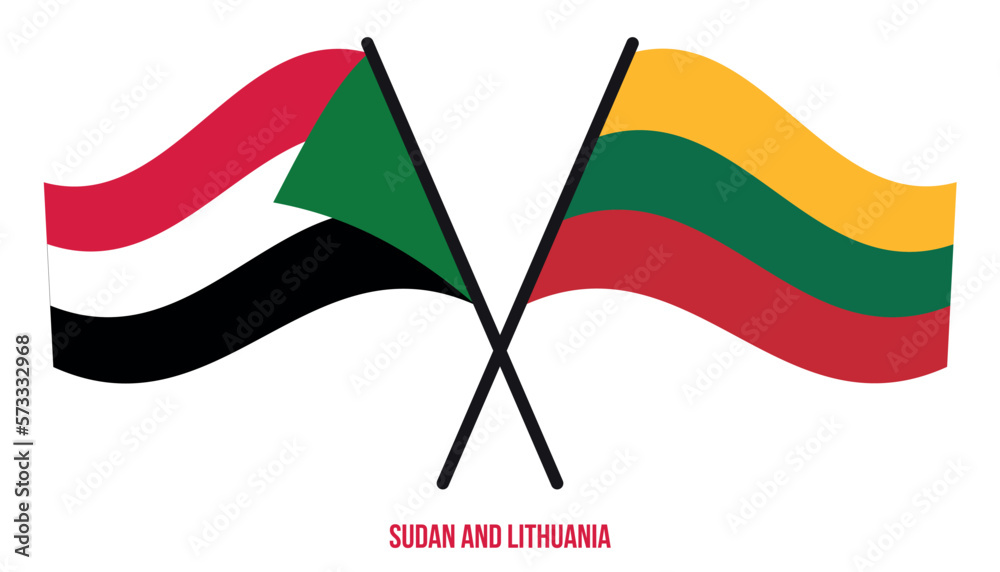 Sudan and Lithuania Flags Crossed And Waving Flat Style. Official Proportion. Correct Colors. Sudan and Lithuania Flags Crossed And Waving Flat Style. Official Proportion. Correct Colors.