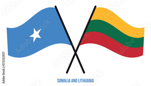 Somalia and Lithuania Flags Crossed And Waving Flat Style. Official Proportion. Correct Colors.