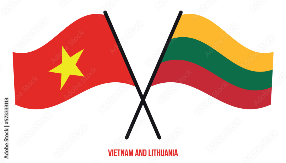 Vietnam and Lithuania Flags Crossed And Waving Flat Style. Official Proportion. Correct Colors. Vietnam and Lithuania Flags Crossed And Waving Flat Style. Official Proportion. Correct Colors.