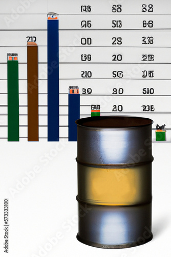 a barrel of oil and symbolic price charts in the background generative AI photo