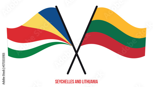 Seychelles and Lithuania Flags Crossed And Waving Flat Style. Official Proportion. Correct Colors.