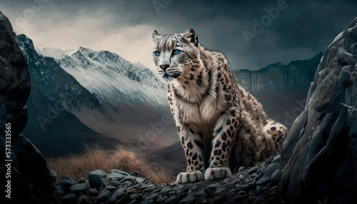 Snow Leopard in the Himalayas, generative ai