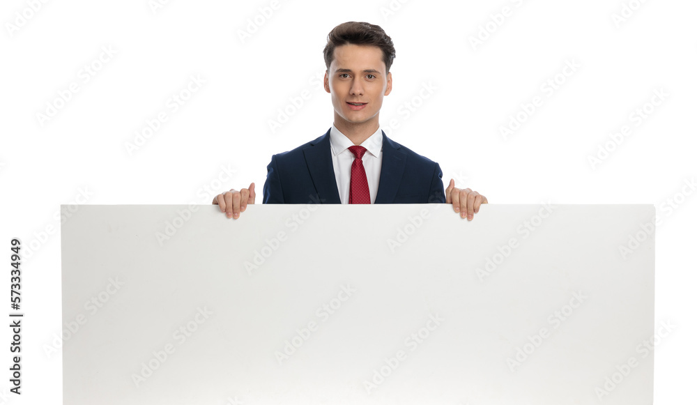 businessman presenting his landscape billboard businessman presenting his landscape billboard