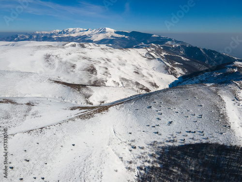 Aerial winter view of Balkan Mountains around Beklemeto pass, Bulgaria photo