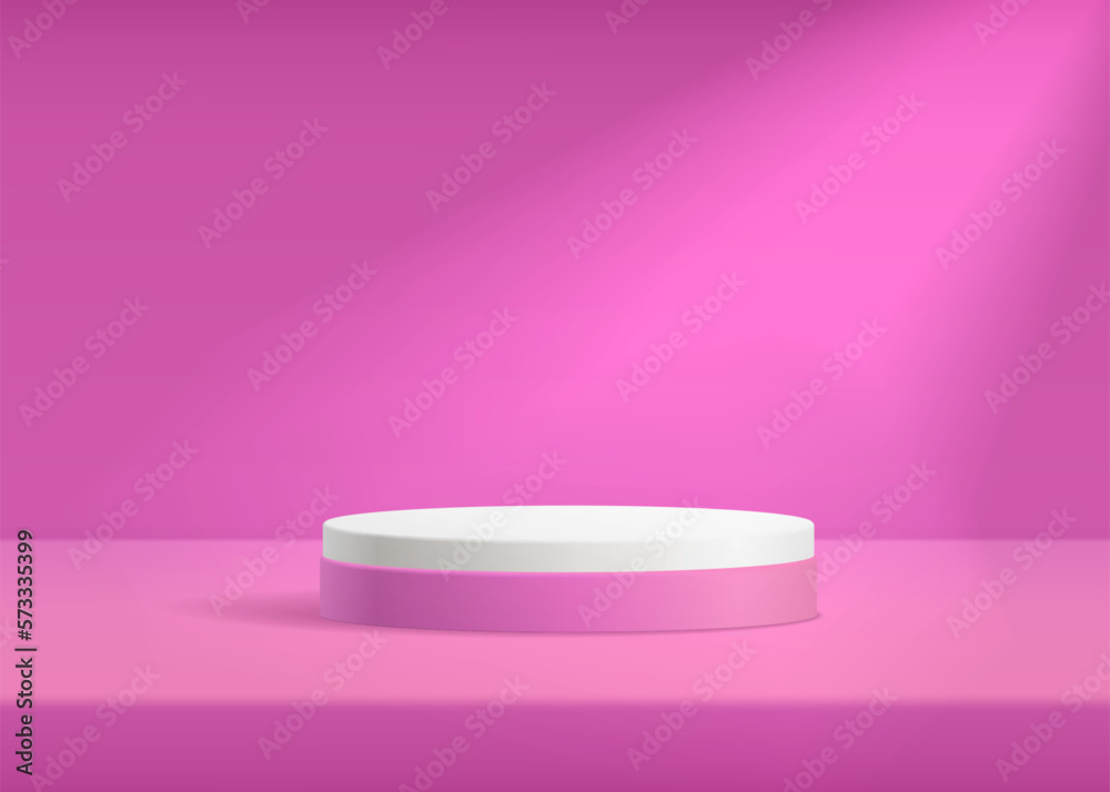Podium on pink background with spotlight realistic 3D vector illustration Podium on pink background with spotlight realistic 3D vector illustration