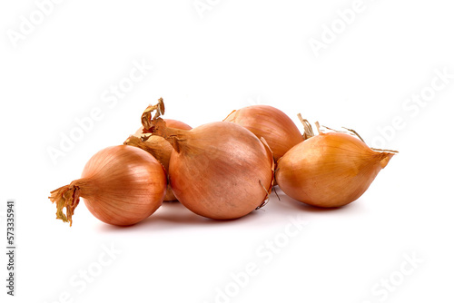 Fresh onion bulbs, isolated on white background. High resolution image.