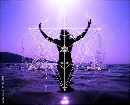 Konstfotografi Celebrating life - Woman silhouette and sacred geometry