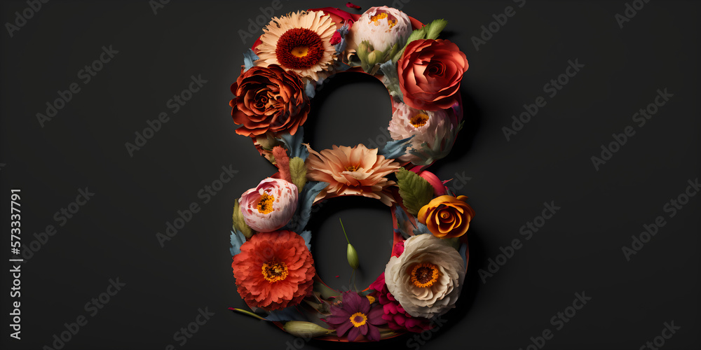 Floral card for 8 March. March 8 women's day design. Women's day concept design for international woman celebration. Flowers frame. AI generative