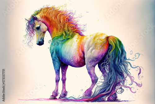 Arbian Horse rainbow colorful abstract watercolor, Generative AI photo