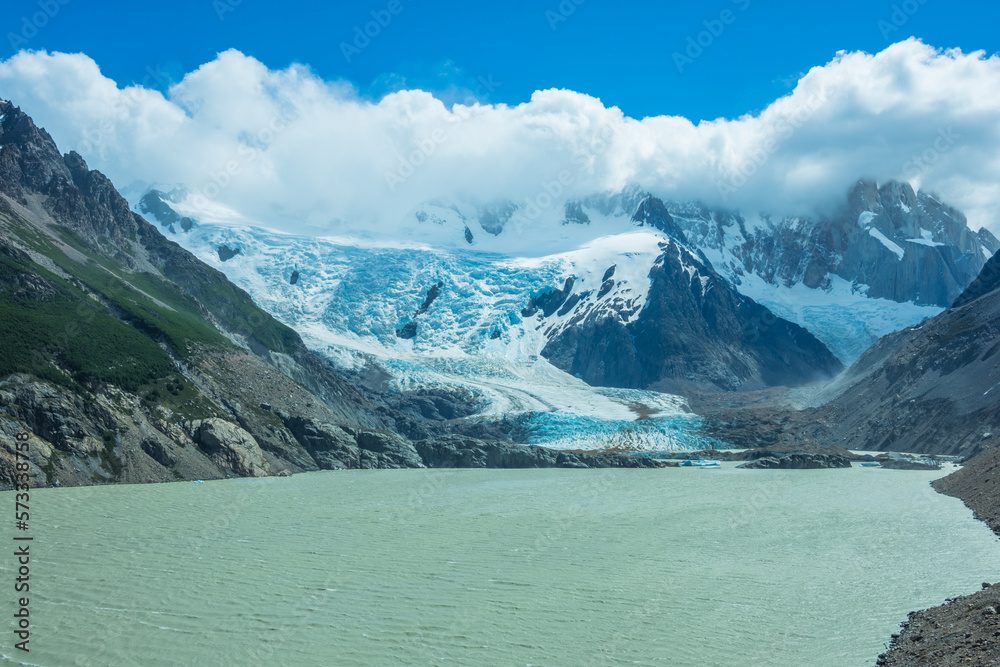 View of Cerro Torre (Torre Mountain) and it's glacier, as well as Laguna Torre - El Chaltén, Argentina View of Cerro Torre (Torre Mountain) and it's glacier, as well as Laguna Torre - El Chaltén, Argentina