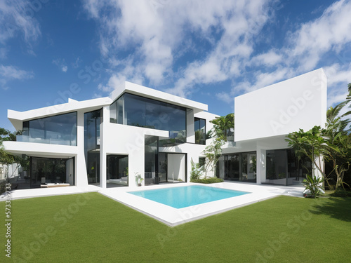 Luxury house with garden , generated with AI tech. © Manuel