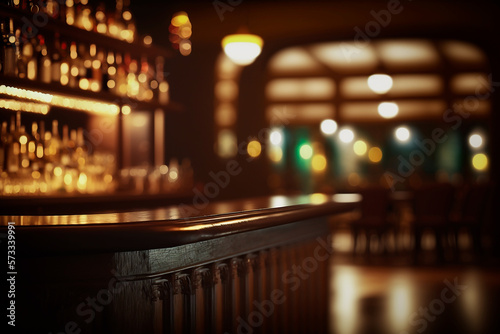 bar counter blurred dark background  background for menu and special offers. Generative AI