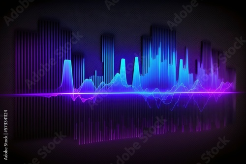 sound wave flat background, neon colors blue and purple retro vintage design, generative ai