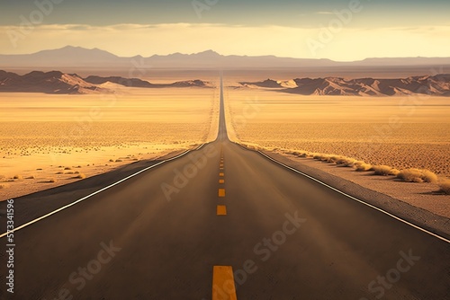 An Lonely Highway Straight to the Desert Horizon Under an Afternoon Sky With Clouds created by Generative AI Technology © Brian