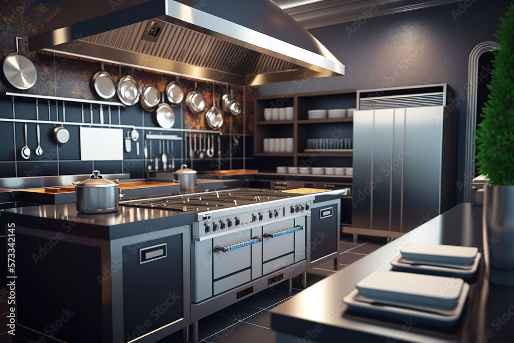 Professional modern kitchen in a restaurant, ai art illustration Professional modern kitchen in a restaurant, ai art illustration
