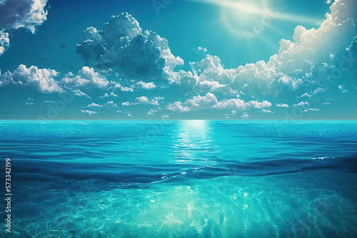 Tranquil relaxing blue sunny sky ocean lagoon. Dream nature beautiful seascape   art illustration 