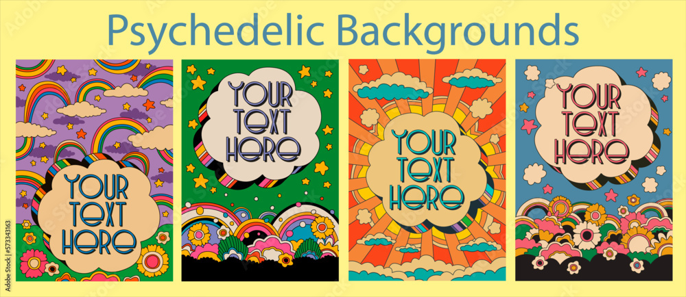 Psychedelic Landscapes Retro Style Abstract Background Posters Set
